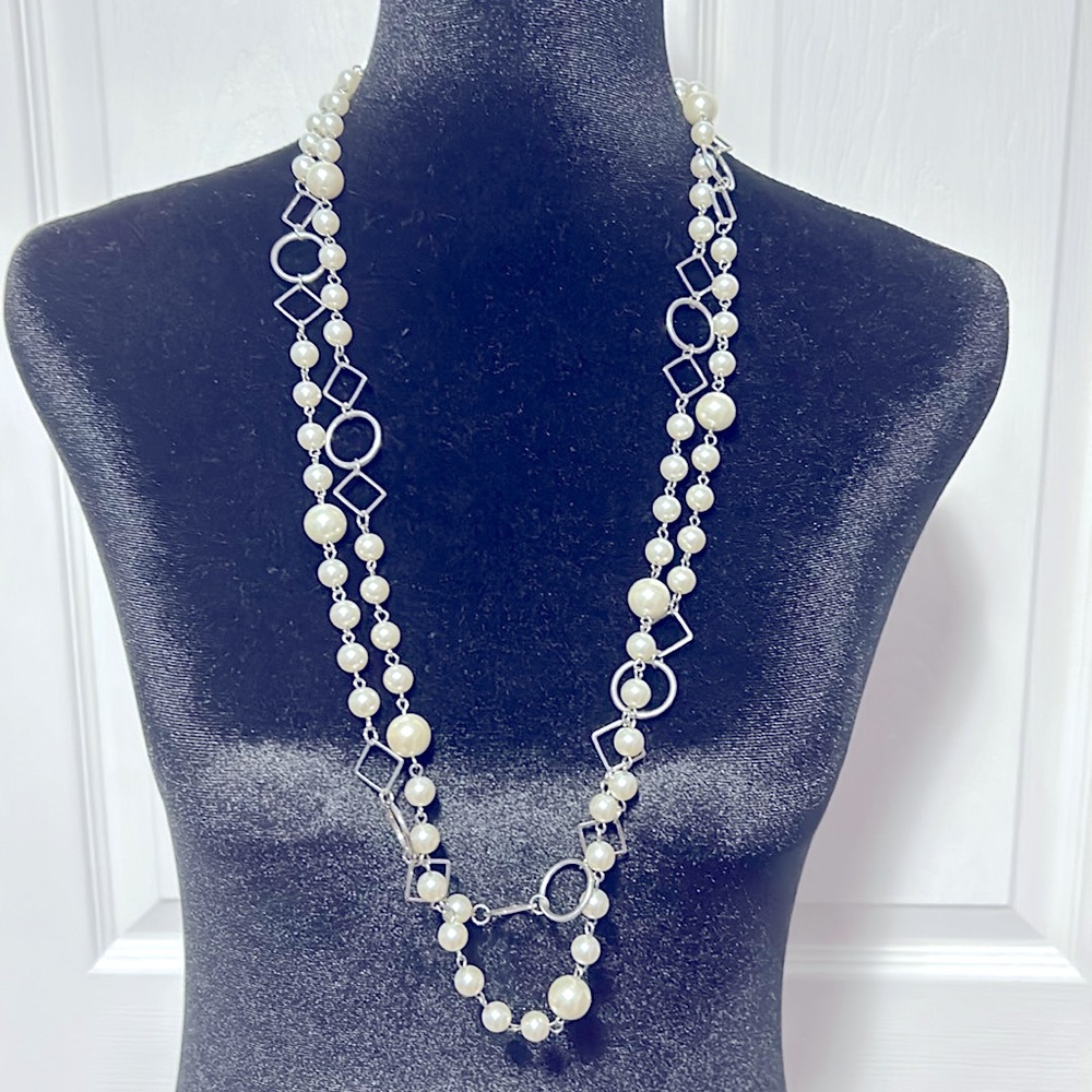Extra Long Silver Marked C1946 Pearl Necklace - image 5